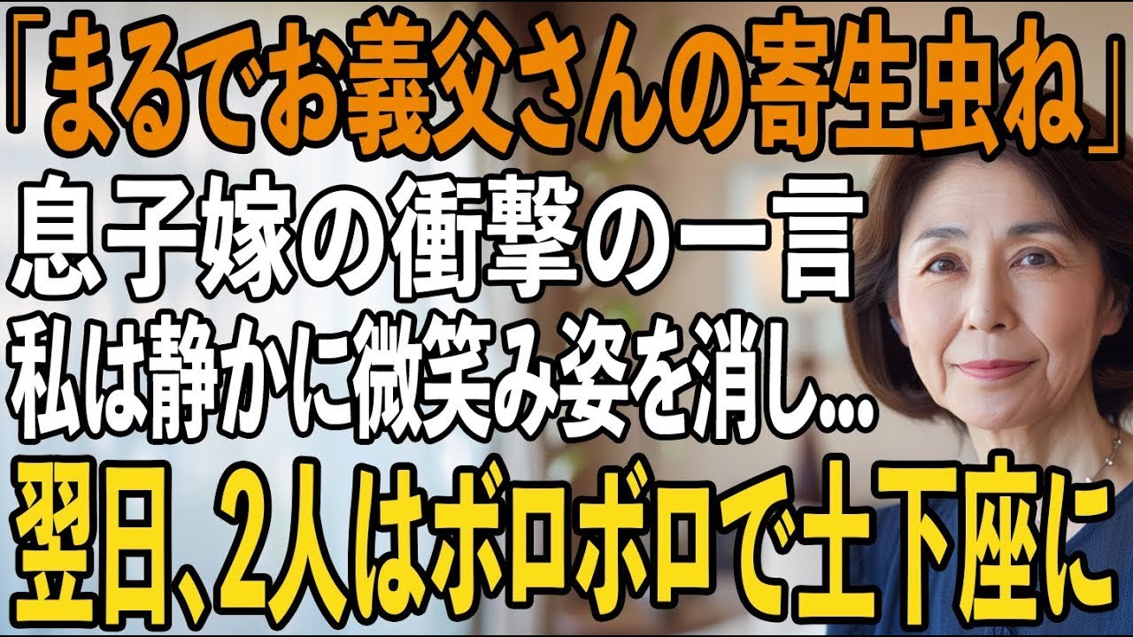 「お義父さんの寄生虫みたい」法事で親戚30人の前で私を侮辱する息子嫁。私は静かに微笑み、その場を去った→翌日、息子夫婦はボロボロで土下座に【シニアライフ】【60代以上の方へ】
