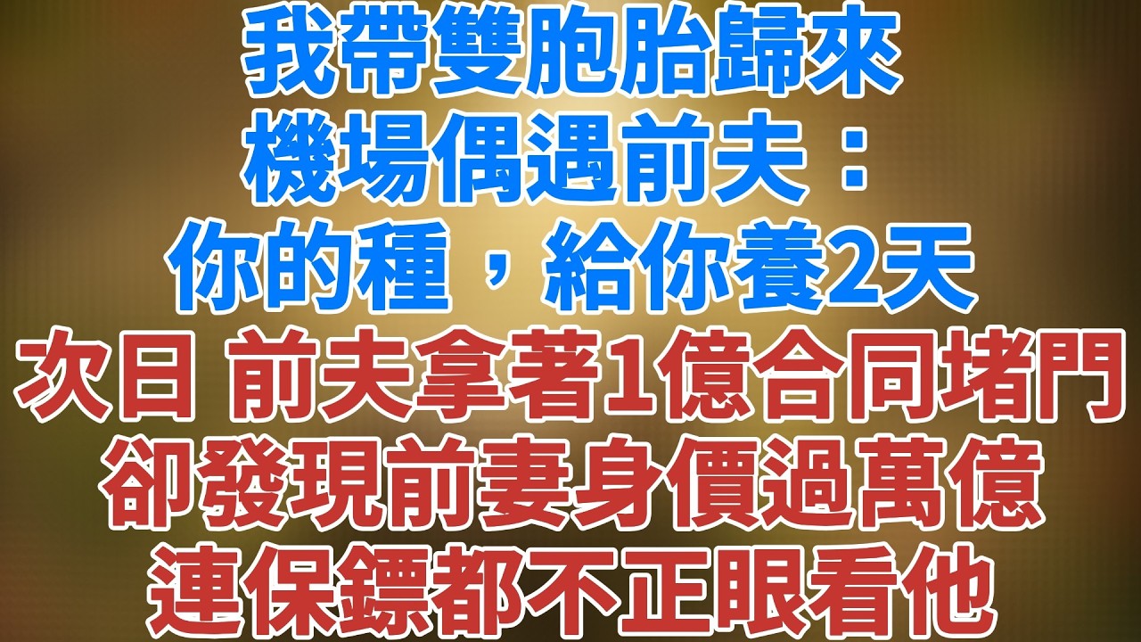 我帶雙胞胎歸來，機場偶遇前夫：你的種，給你養2天。次日，前夫拿著1億合同堵門，卻發現前妻身價早已過萬億，連保鏢都不正眼看他！#深夜淺讀 #夜讀人生  #情感故事 #講故事 #幸福生活 #松鼠講故事