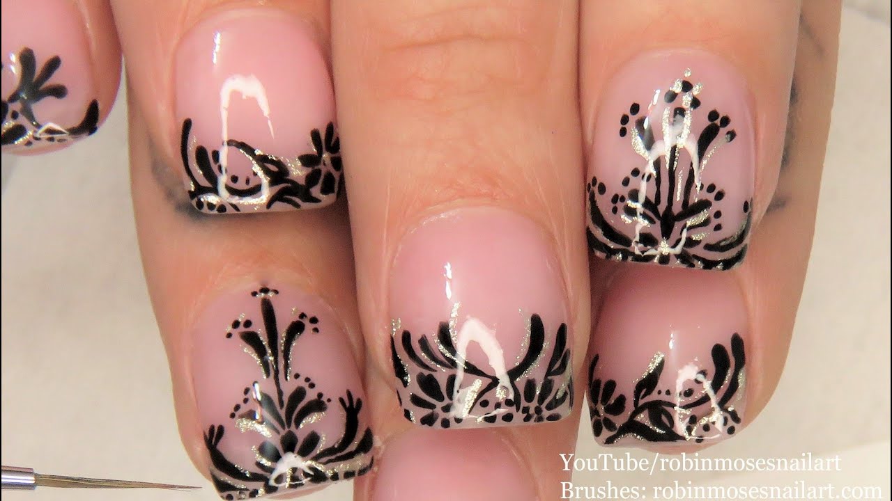 Black Lace Nails Using Chrome Powder | Elegant Short Nail Art Design