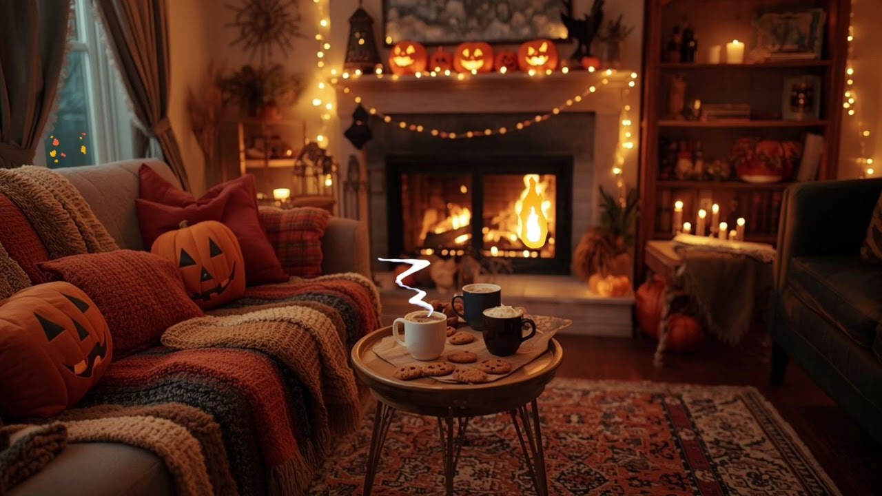 Spooky Halloween ambience |Calming fireplace #halloween #cozyambience #spooky #fireplaceambience 