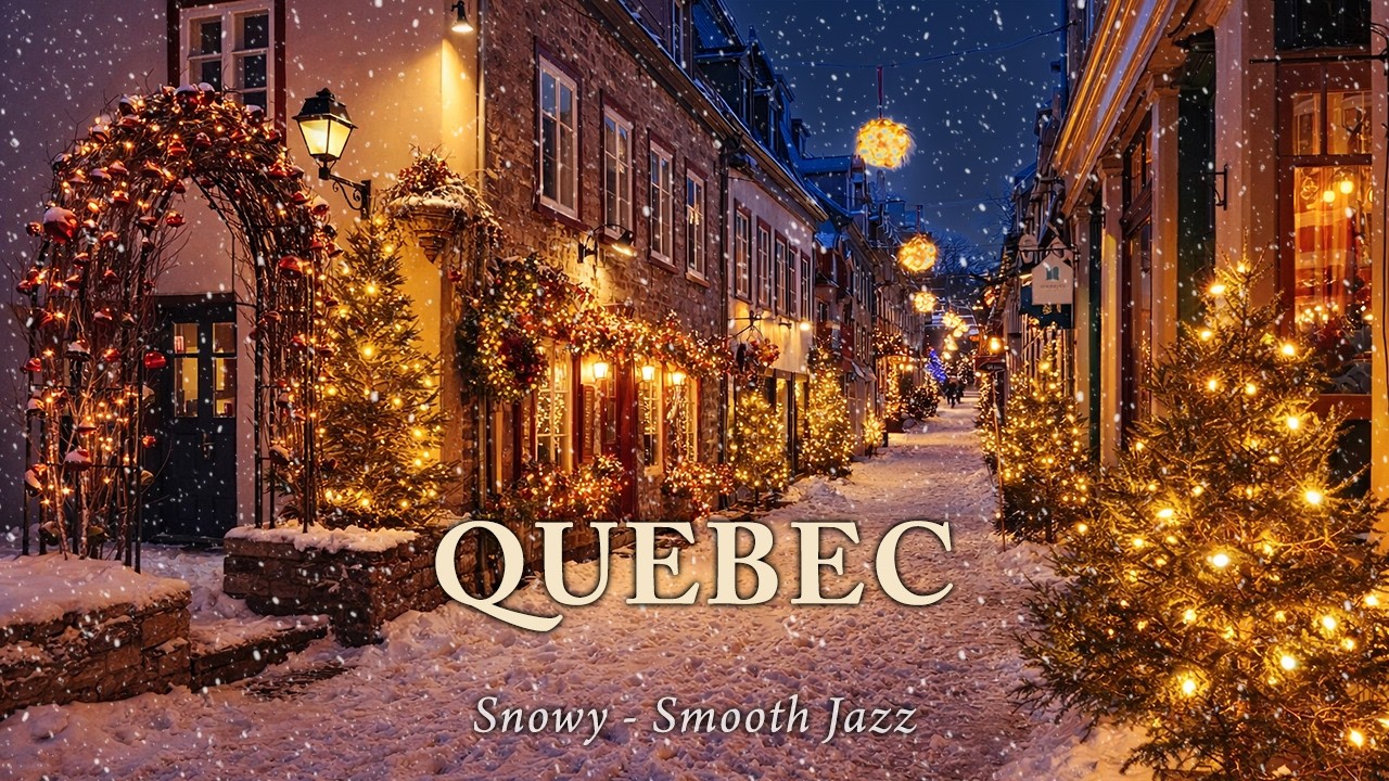 ❄️Quebec Old Town Snowy Night Ambiance - 1 Hour Smooth Jazz - Quebec Night Vibes