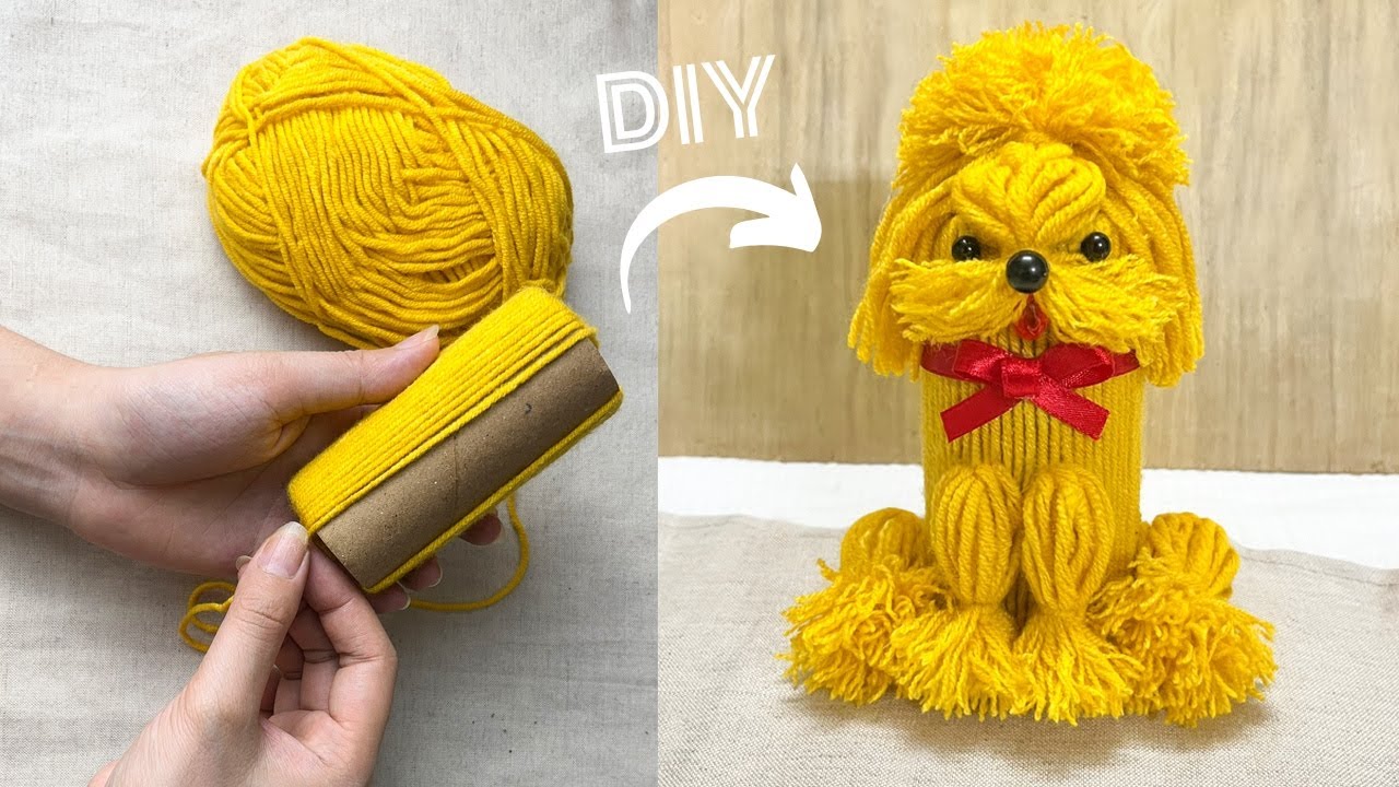 How to make a very cute dog out of a toilet paper roll and yarn 🐶 Diy yarn dog