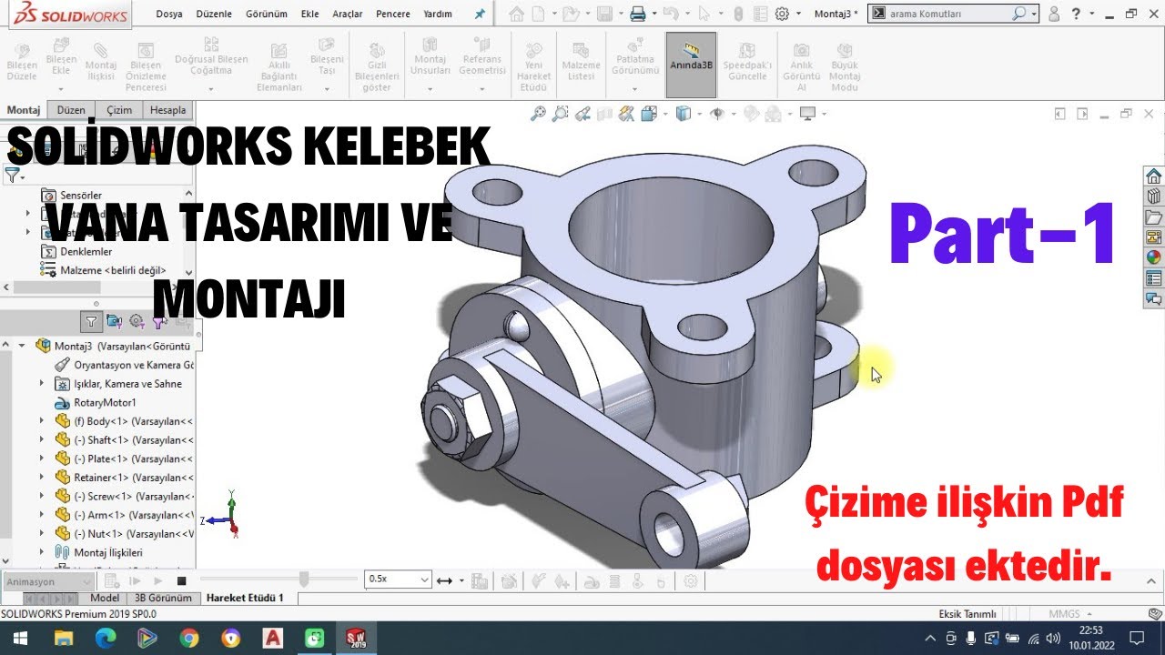 SOLİDWORKS KELEBEK VANA TASARIMI VE MONTAJI(Butterfly Assembly)  Part-1  Proje-6