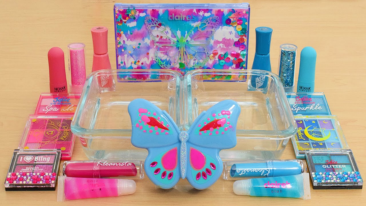 Butterfly Pink vs Blue Slime ASMR with Eyeshadow and Glitter