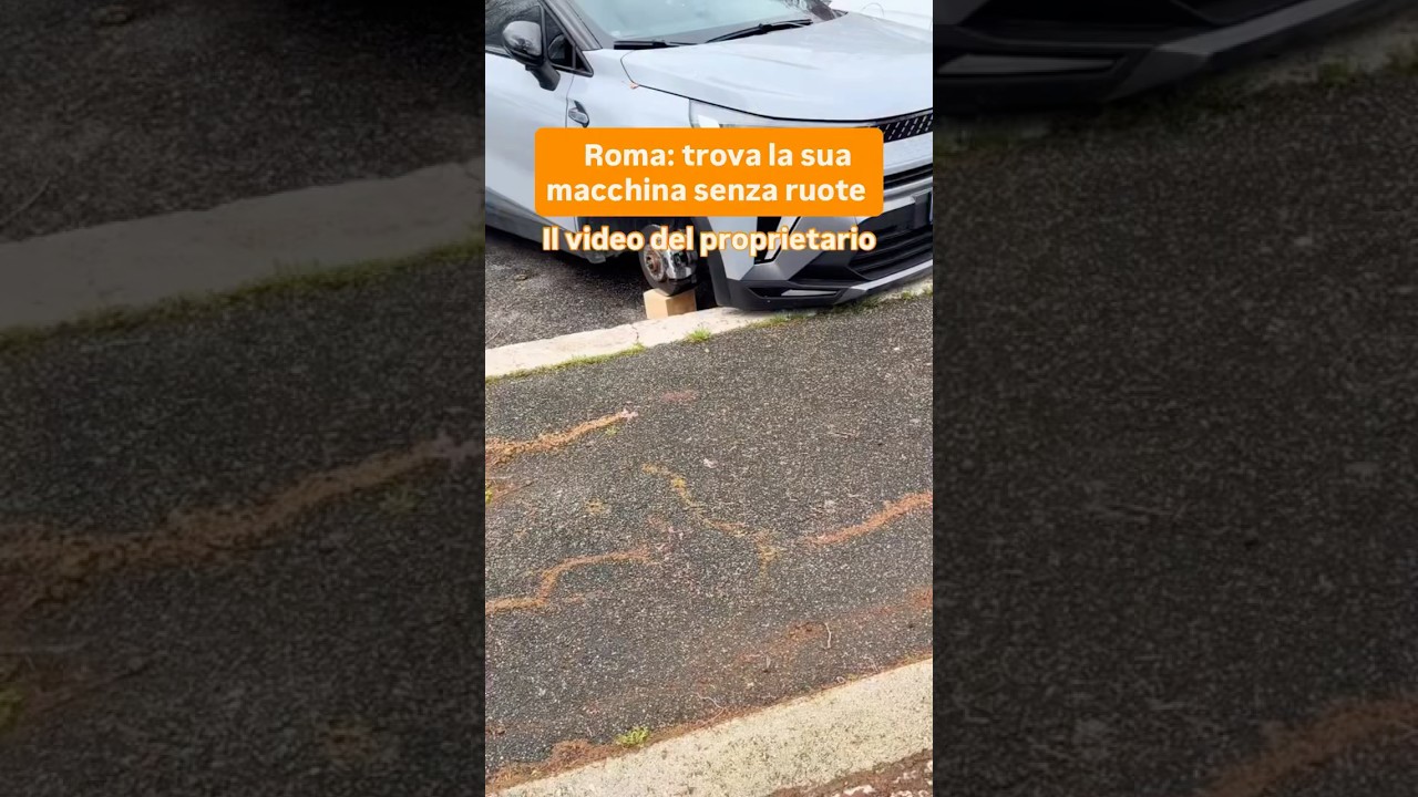Roma, Viale Marconi: ritrova l&rsquo;auto senza ruote, il video 👇🏻🛞