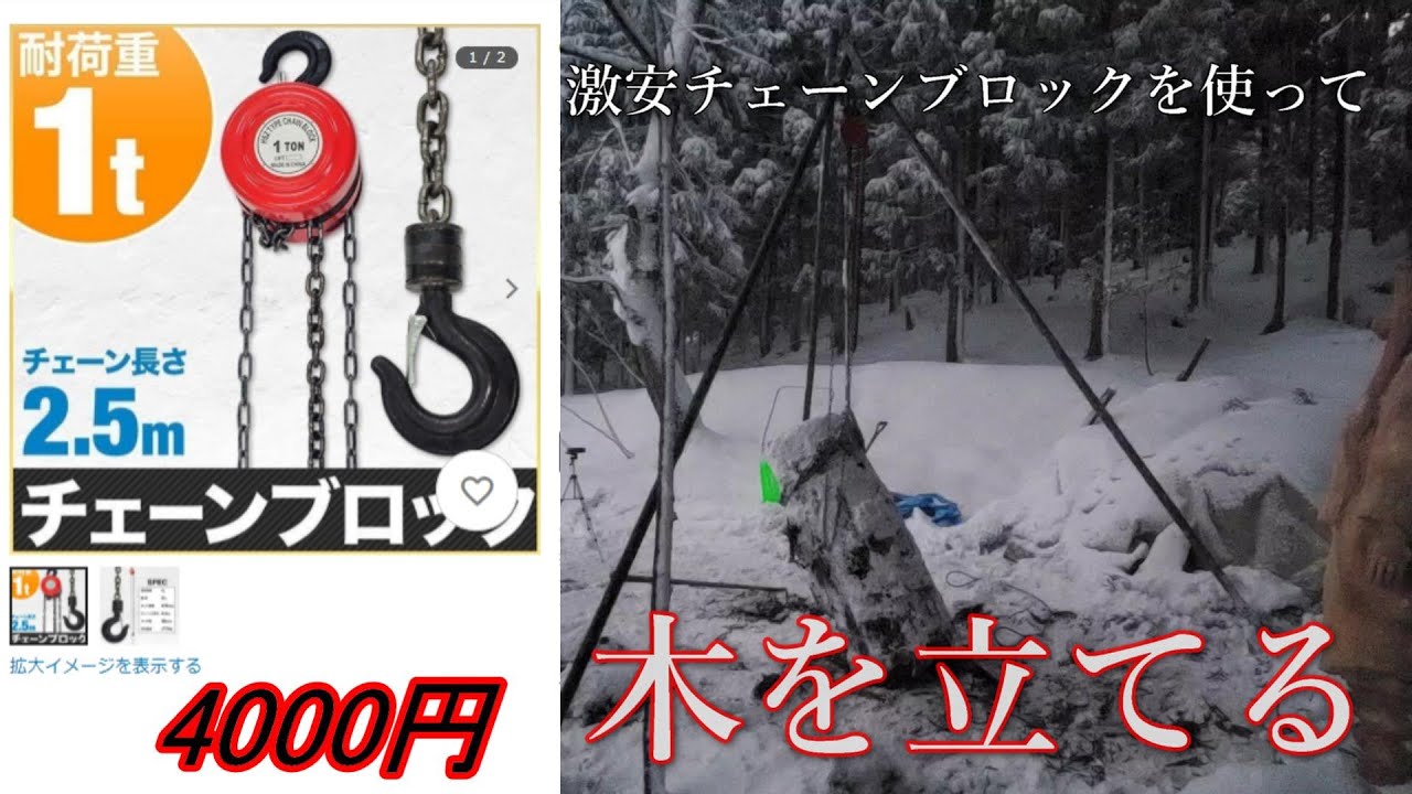 激安チェーンブロックを買ったので木を立てる（購入時は3980円だった）