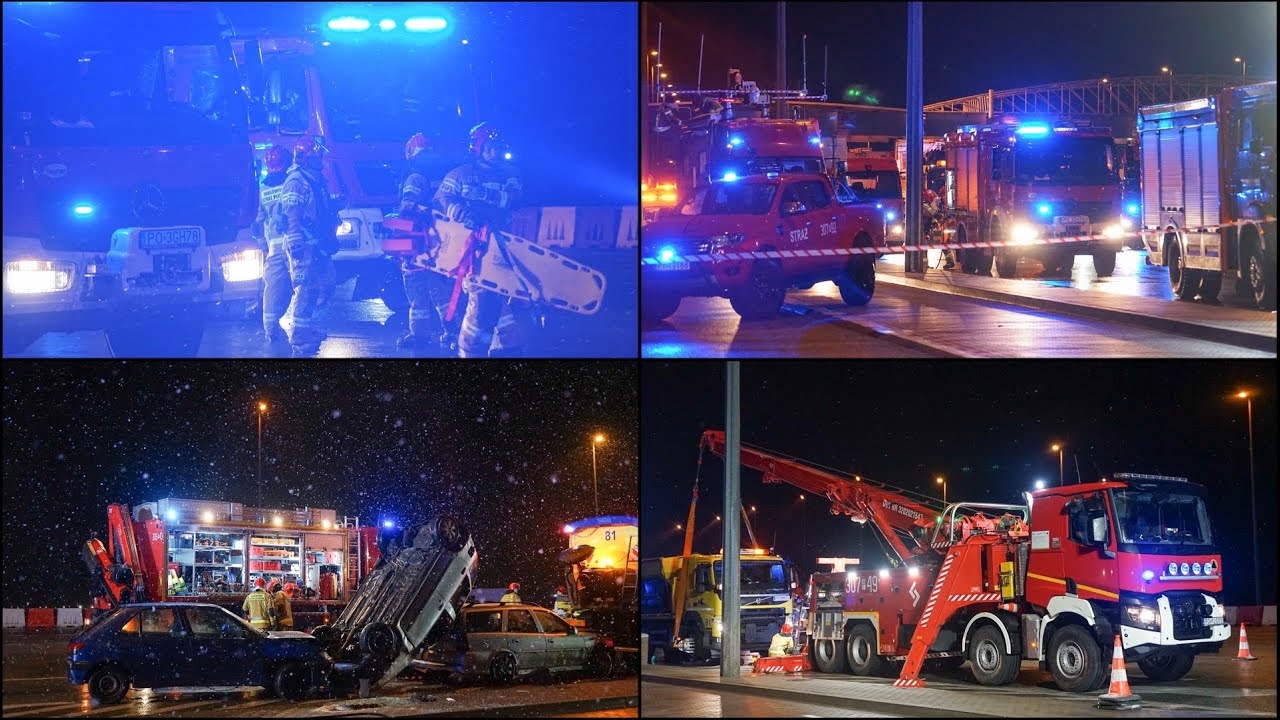 Wypadek na A2 | Alarmowo grupa ratownictwa technicznego oraz chemicznego | Ćwiczenia PSP Poznań
