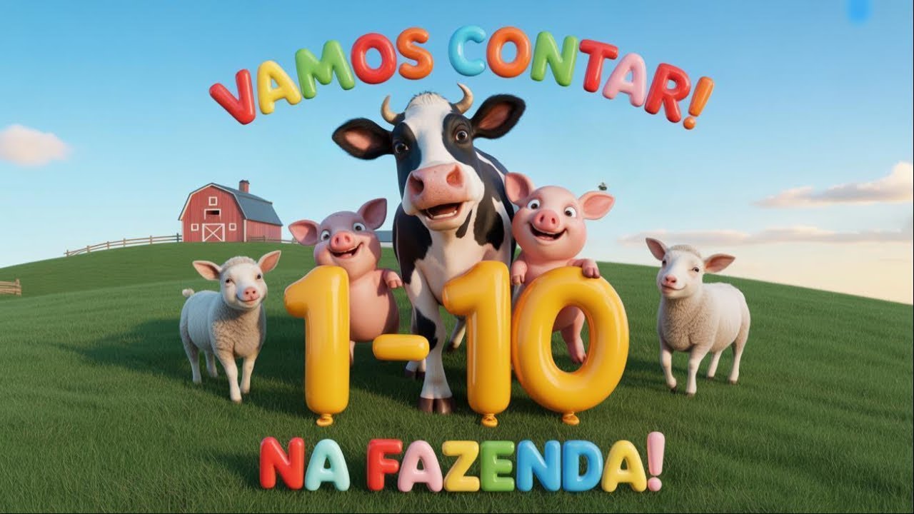 🎵 Vamos Contar na Fazenda! Can&ccedil;&atilde;o Infantil de 1 a 10 com Animais 🐄🐖🐑