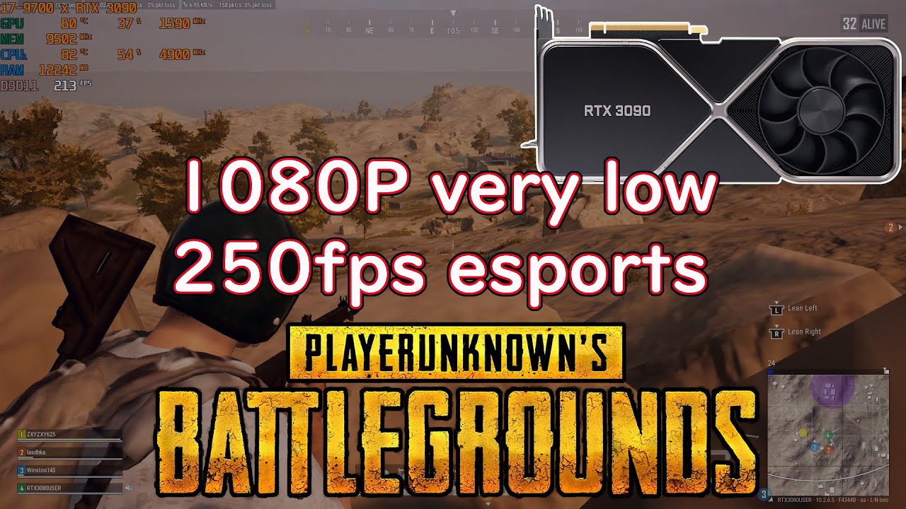 PlayerUnknown's Battlegrounds / RTX 3090 / 1080p very low framerate test for eSports