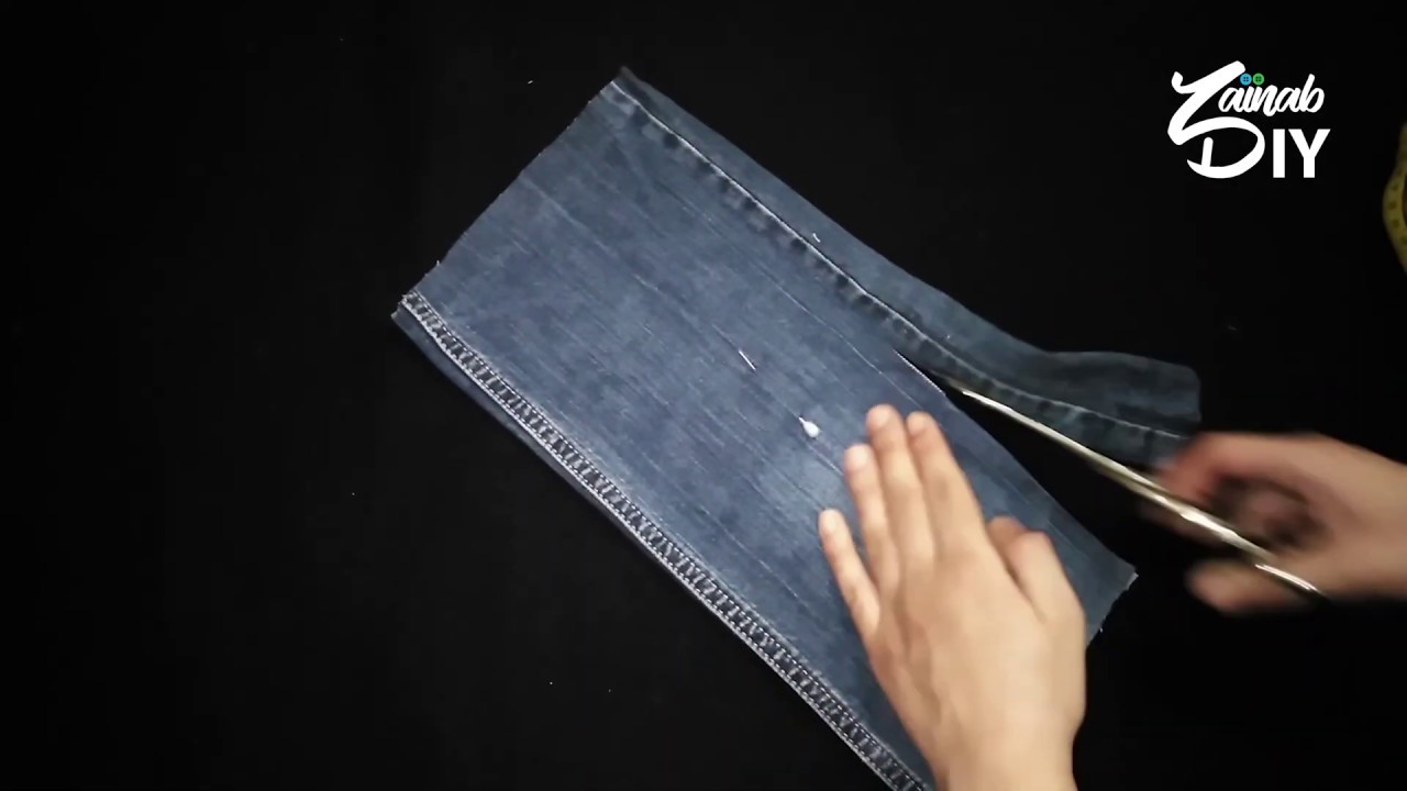 تدوير سروال جينز قديم - صنع مقلمة  - Recyclage