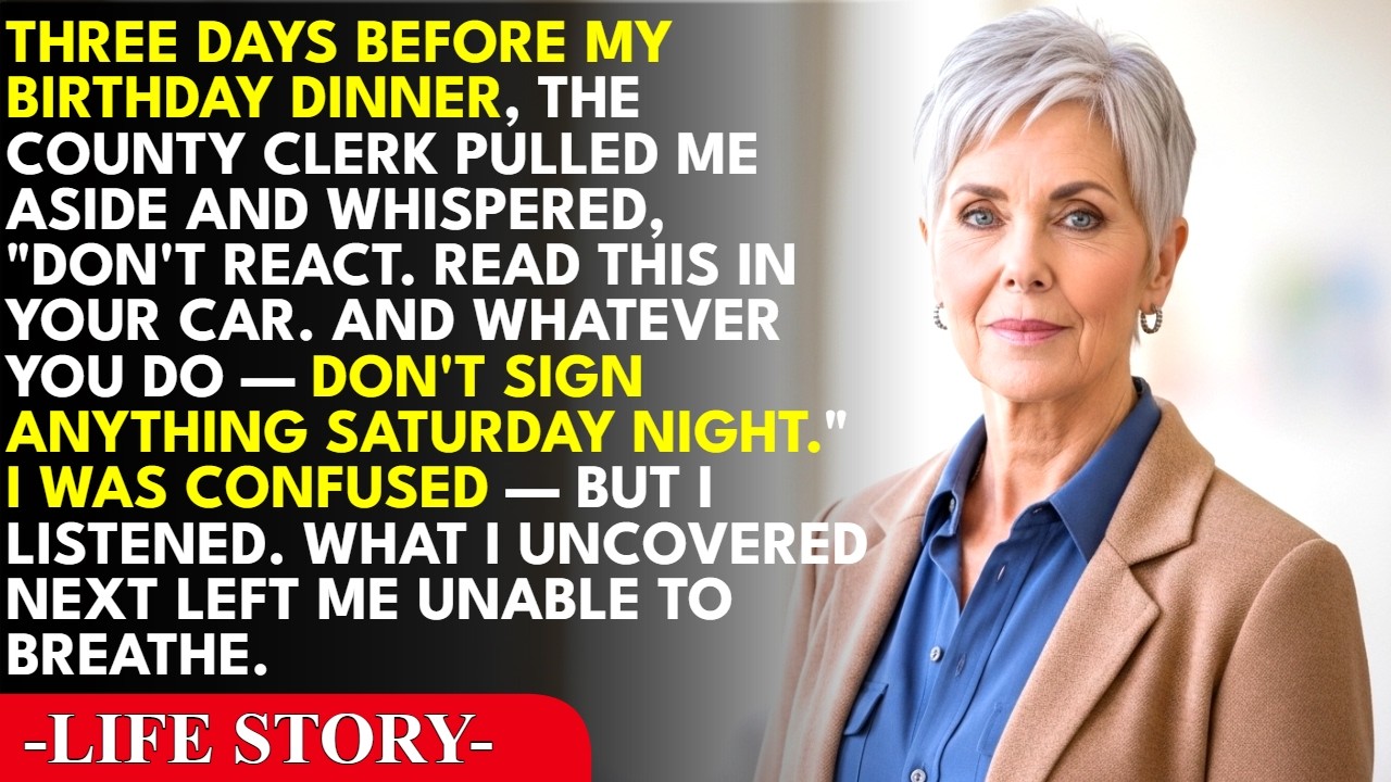 Three Days Before My 65th Birthday Dinner, the County Clerk Grabbed My Arm and Whispered,...
