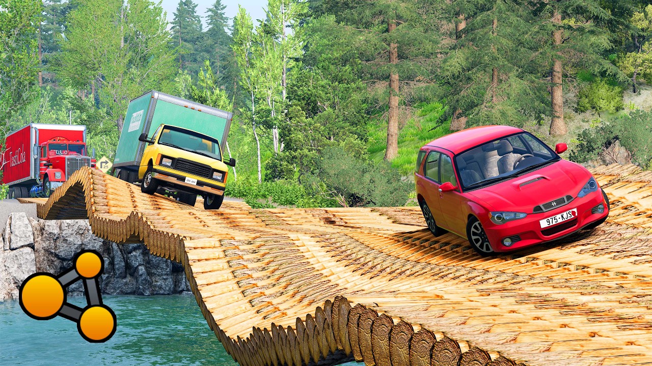 Cars vs Impossible Log Bridge #1 Only One Vehicle Reached the End! | BeamNG Drive