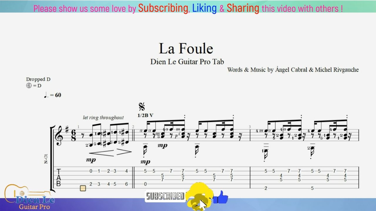 Guitar cover solo - La Foule - for Guitar Tutorial with TABs