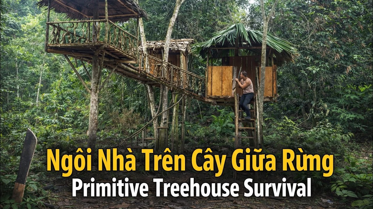 Ngôi Nhà Trên Cây Giữa Rừng | Primitive Treehouse Survival
