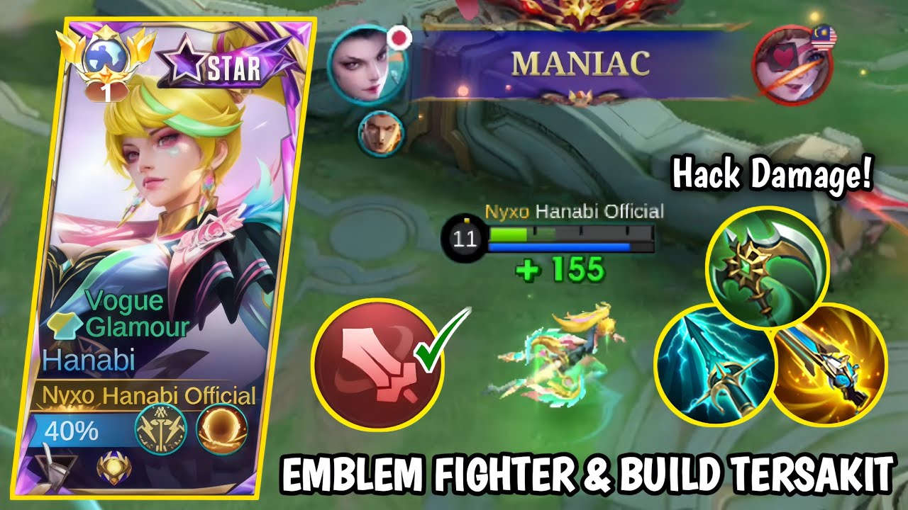 HANABI MANIAC! PAKAI EMBLEM FIGHTER & BUILD TERSAKIT 2026 - DAMAGENYA GAK NGOTAK! MLBB