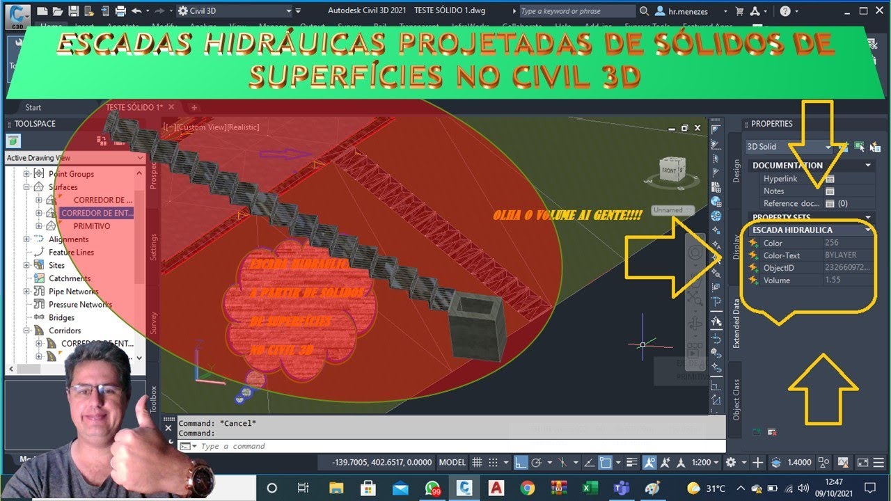ESCADAS HIDRÁULICAS PROJETADAS DE SÓLIDOS DE SUPERFÍCIES NO CIVIL 3D