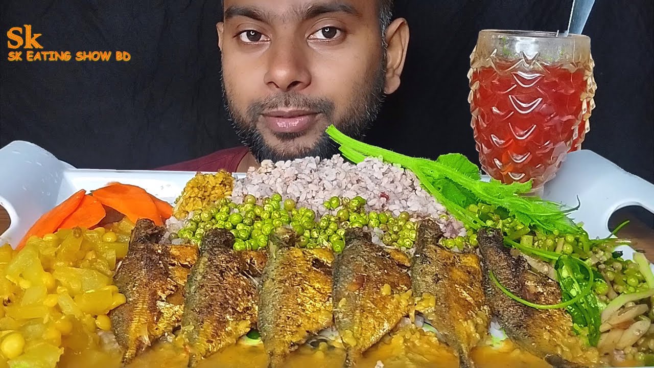 127 Crispy Sea Fish Fry Fresh Veggies & Healthy Brown Rice Eating Show