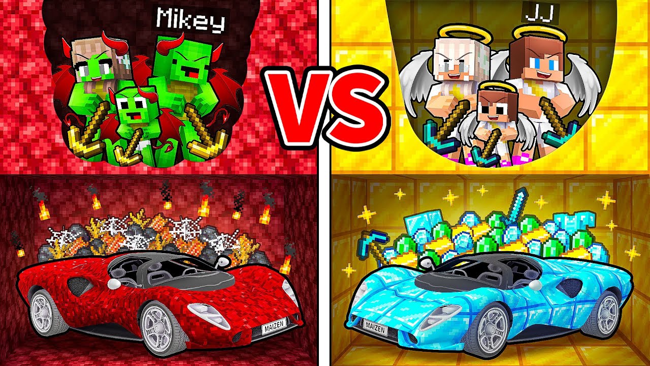 JJ and Mikey: ANGEL vs DEVIL Family Mine Dig Battle in Minecraft - Maizen