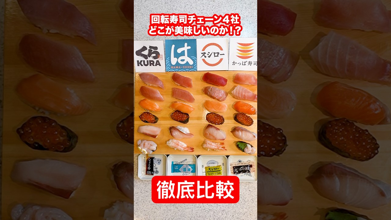 【徹底比較】回転寿司の大手4社どこが1番美味しいのか？それぞれの寿司を同時に揃えて比べたら驚きの結果に！#shorts