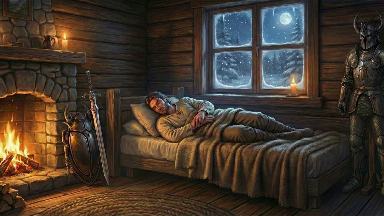 Medieval Knight Sleeping by the Fireplace | Cozy Fantasy Lo-Fi for Deep Sleep 🌙🛌