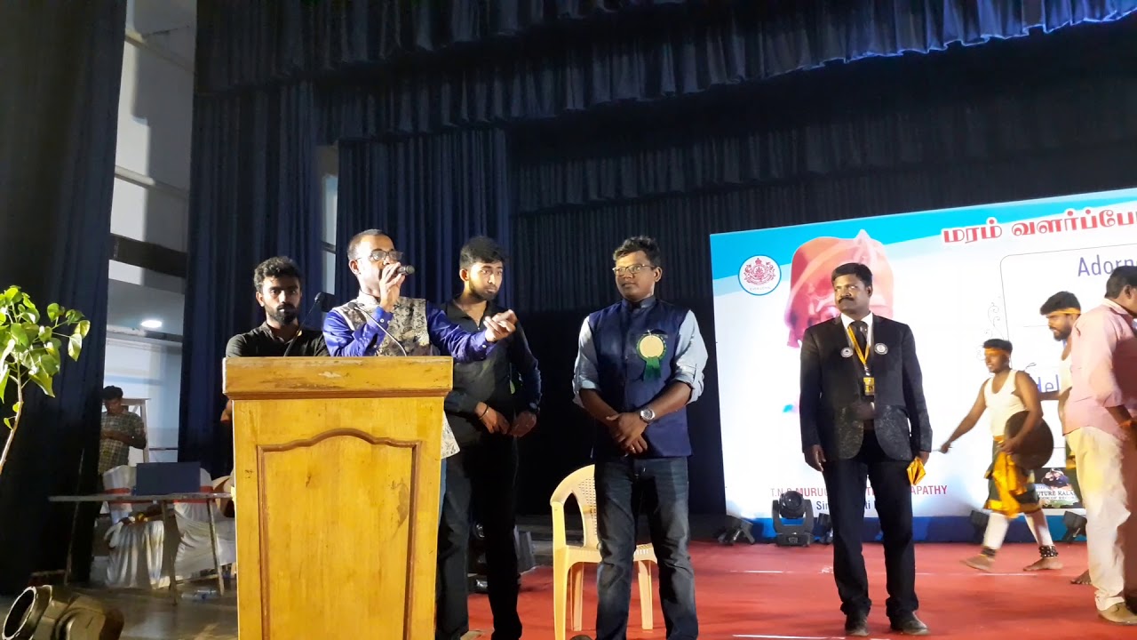 Emcee Thamizharasan from Chennai Event Entertainers signing off at Kamarajar Arangam awards event
