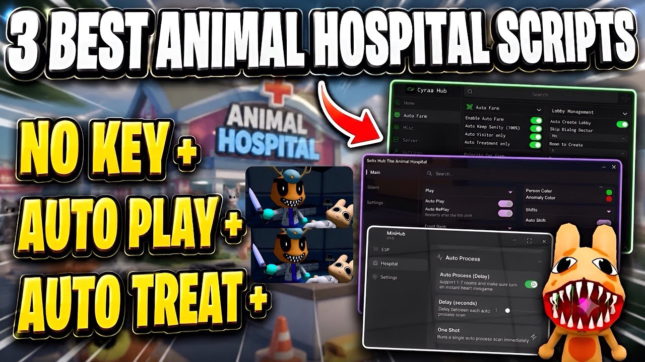 [БЕЗ КЛЮЧА] 3 НОВЫХ скрипта для Animal Hospital (Anomaly)🧪 (Roblox) | Автофарм + Бесконечная вмен...