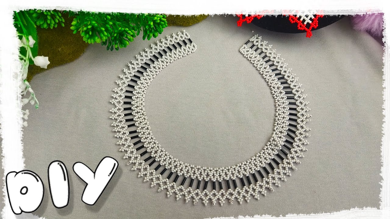 DIY LIGHT  NECKLACE made of beads. BEAD BRAIDING