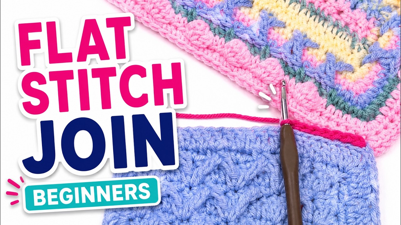 Beginners How to Crochet Flat Stitch Join Motifs Together