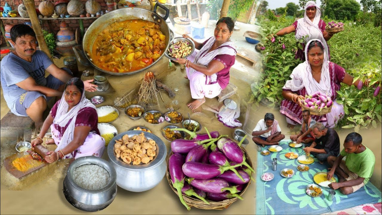 आलू बैगन अदौरी की सब्जी और दाल भात सिंपल वेज थाली कैसे बनाये baigan adauri ki sabji