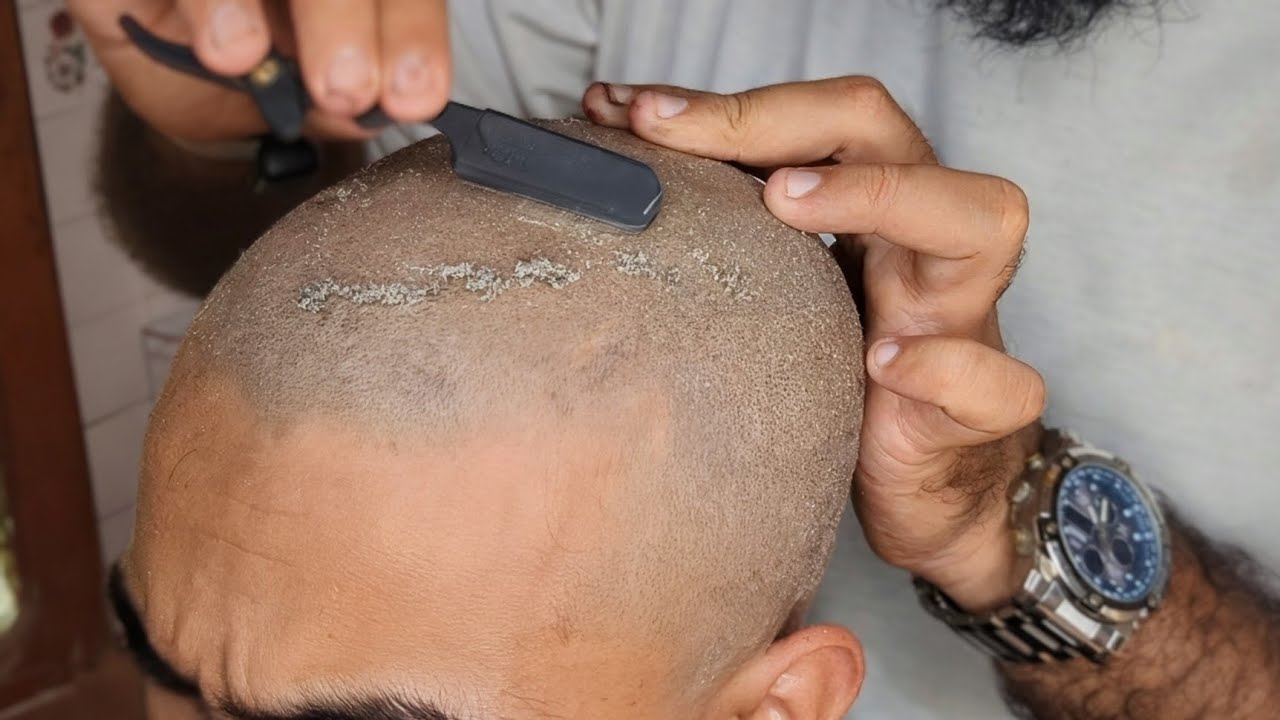 Most attractive hard dandruff clean head shave ASMR relaxing sound tutorial zaibi barber shop #2025