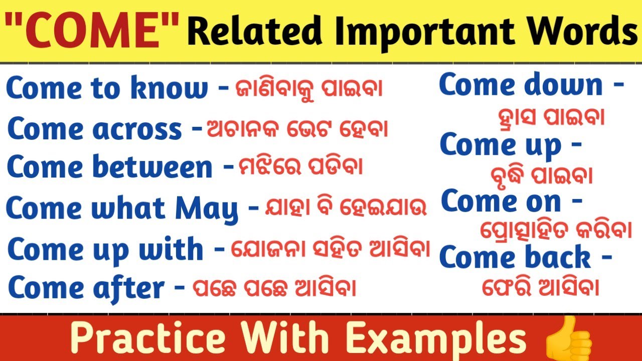 Come Related Important Words With Examples/Come Phrasal Verbs/Phrase & Idioms/Odia English Words