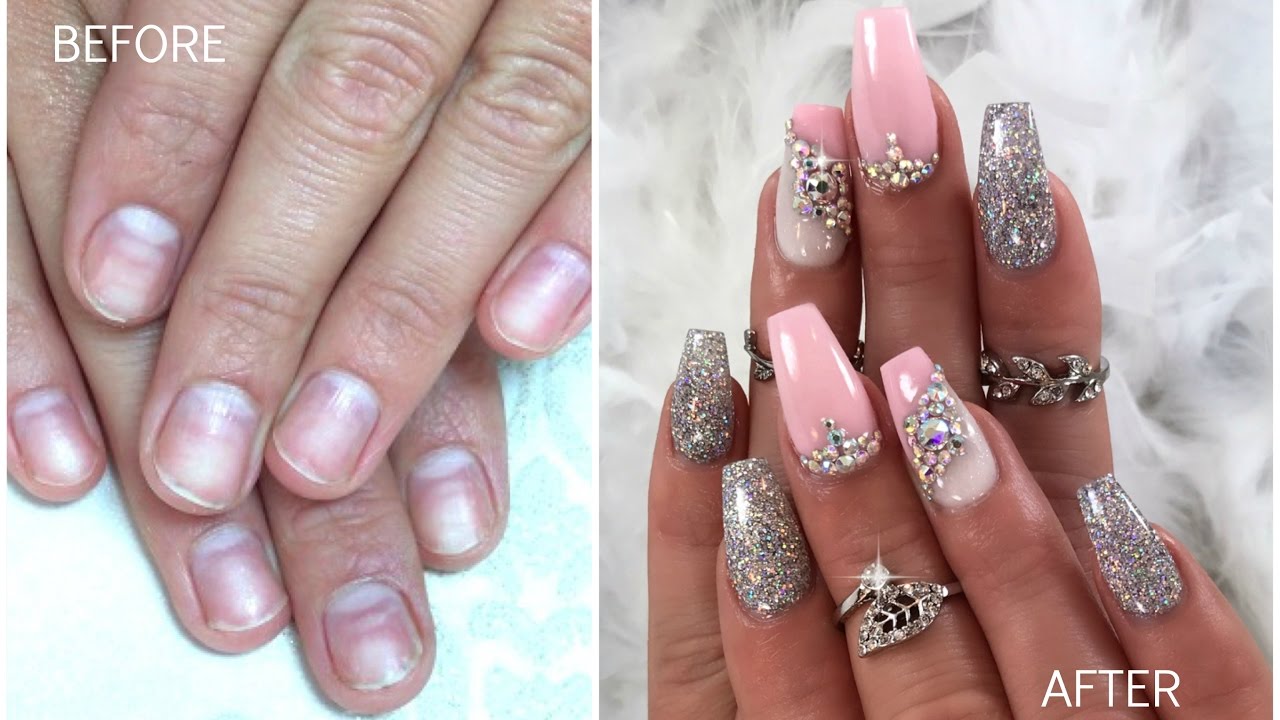 EXTREME TRANSFORMATION TO GIRLY AND SPARKLY NAILS