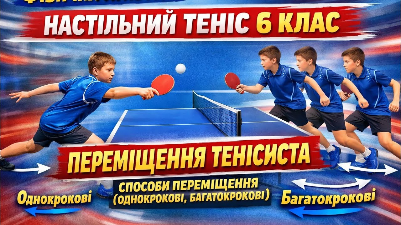Переміщення тенісиста. Способи переміщення (однокрокові, багатокрокові) | Настільний теніс | 6 клас 