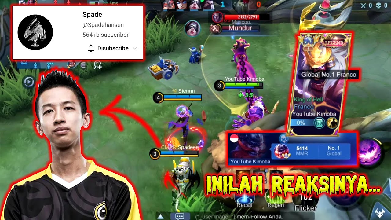 INILAH REAKSI SPADE HANSEN KETIKA MAIN BARENG TOP GLOBAL 1 FRANCO (Ft. @Spadehansen ) Mobile Legends