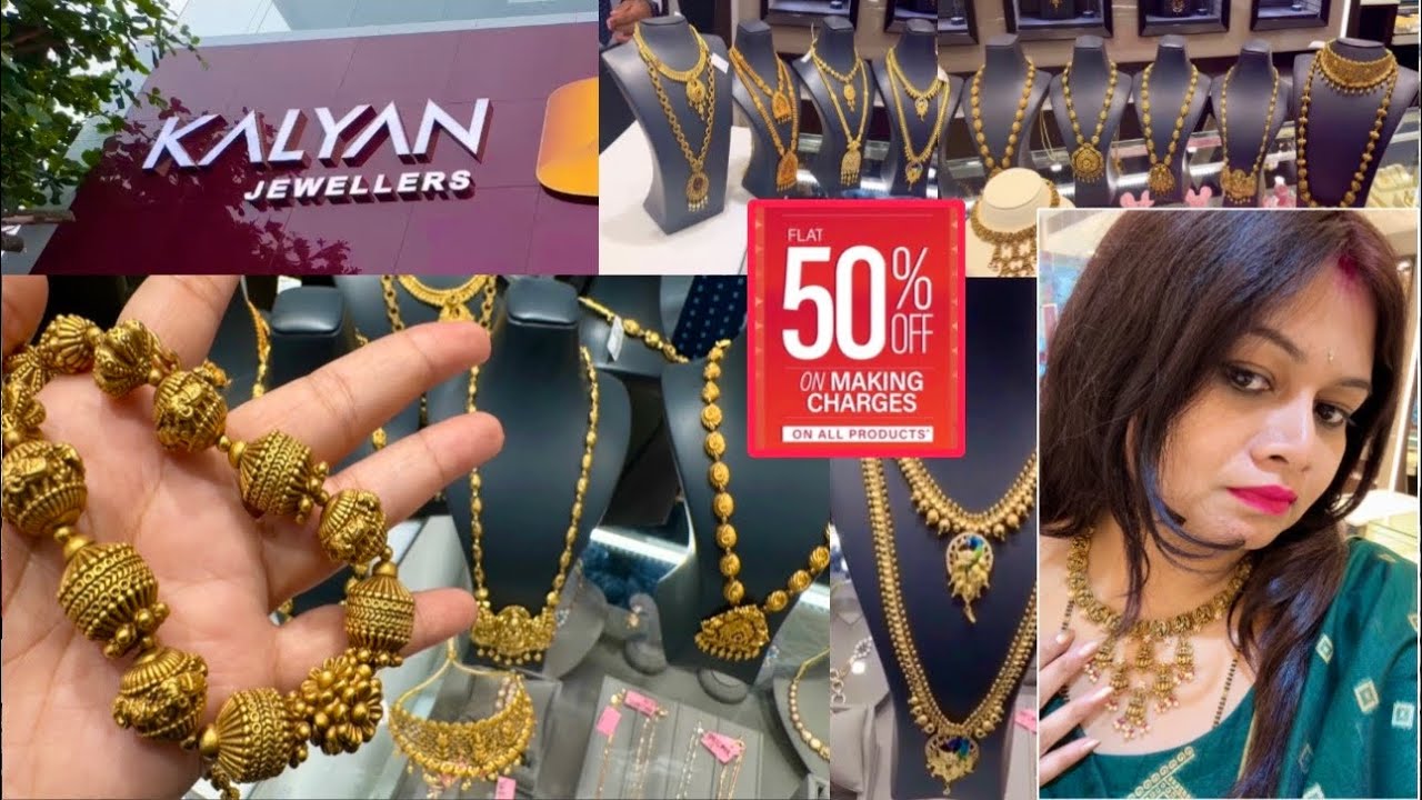 Kalyan Jewellers Light weight Unique Necklace Designs With Price/Temple Jewellery Designs Gold/Deeya
