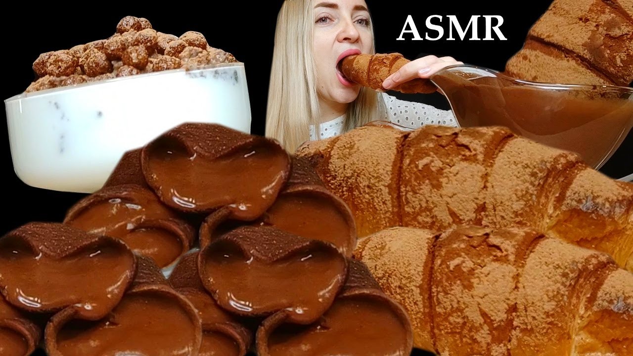MUKBANG Chocolate Crepes & Croissant | 초콜릿 크레이프 먹방 | Eating Crunchy Chocolate Croissant & Crepes