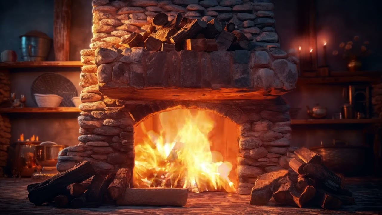 Roaring Fire in Stone Hearth | Medieval Castle Ambience | 7 Hours
