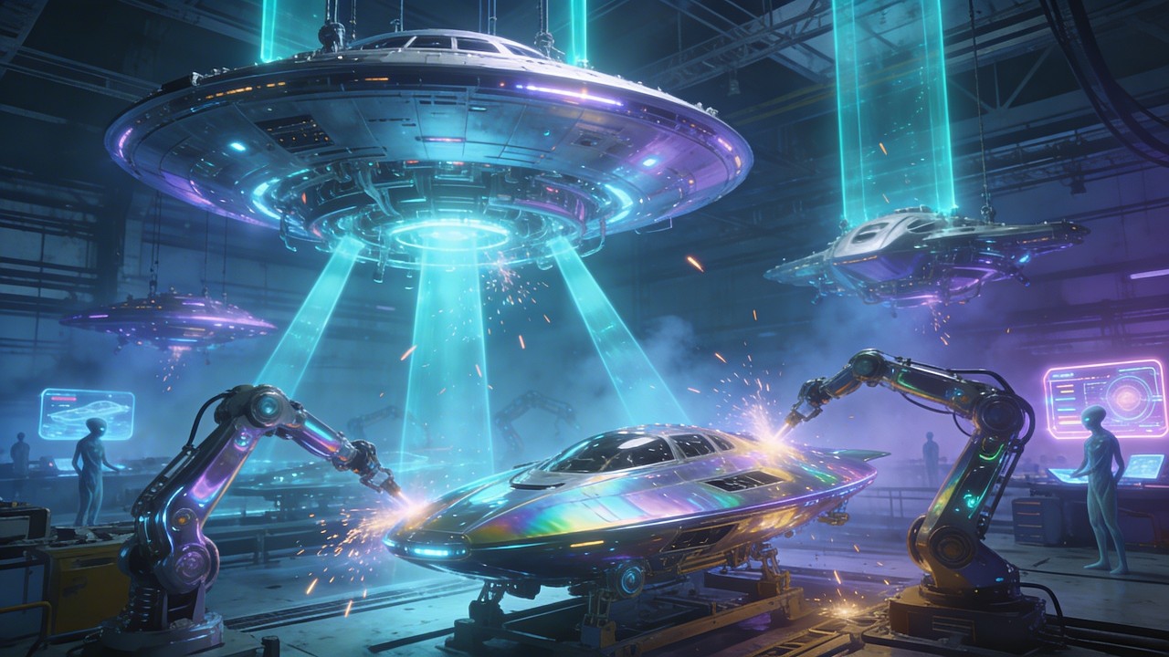 Inside a Realistic Alien Factory Building UFOs | AI Simulation
