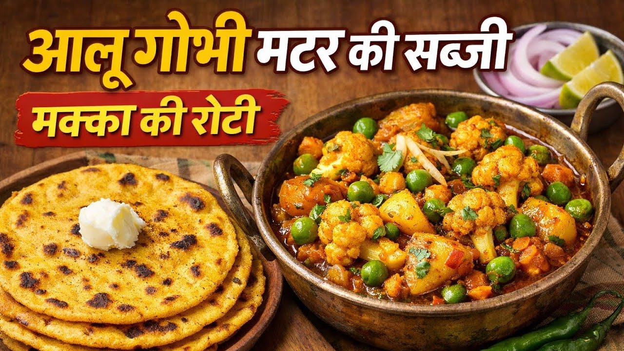 🥔🥦 आज बन रही है स्वादिष्ट आलू गोभी मटर की सब्ज़ी और गरमा-गरम मक्का की रोटी 😋🔥#AlooGobhiM #DesiKhana