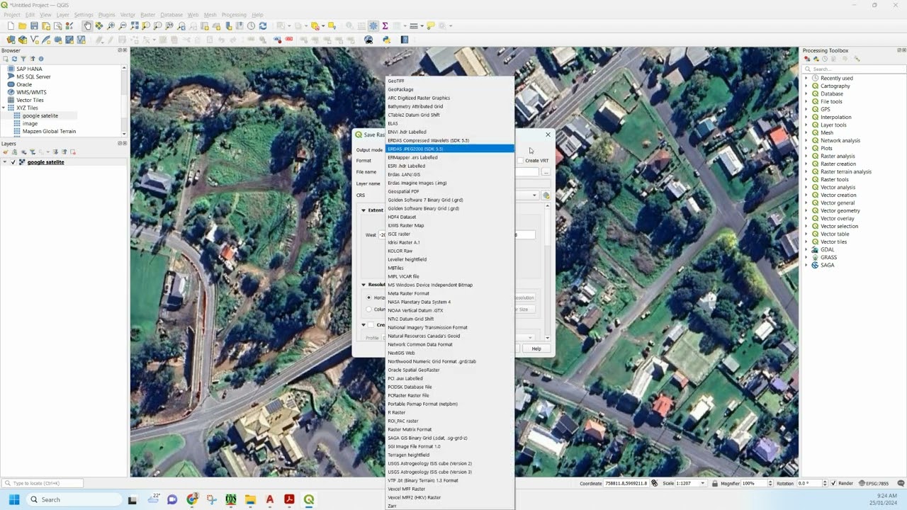 Create Geotiff of satellite image via QGIS