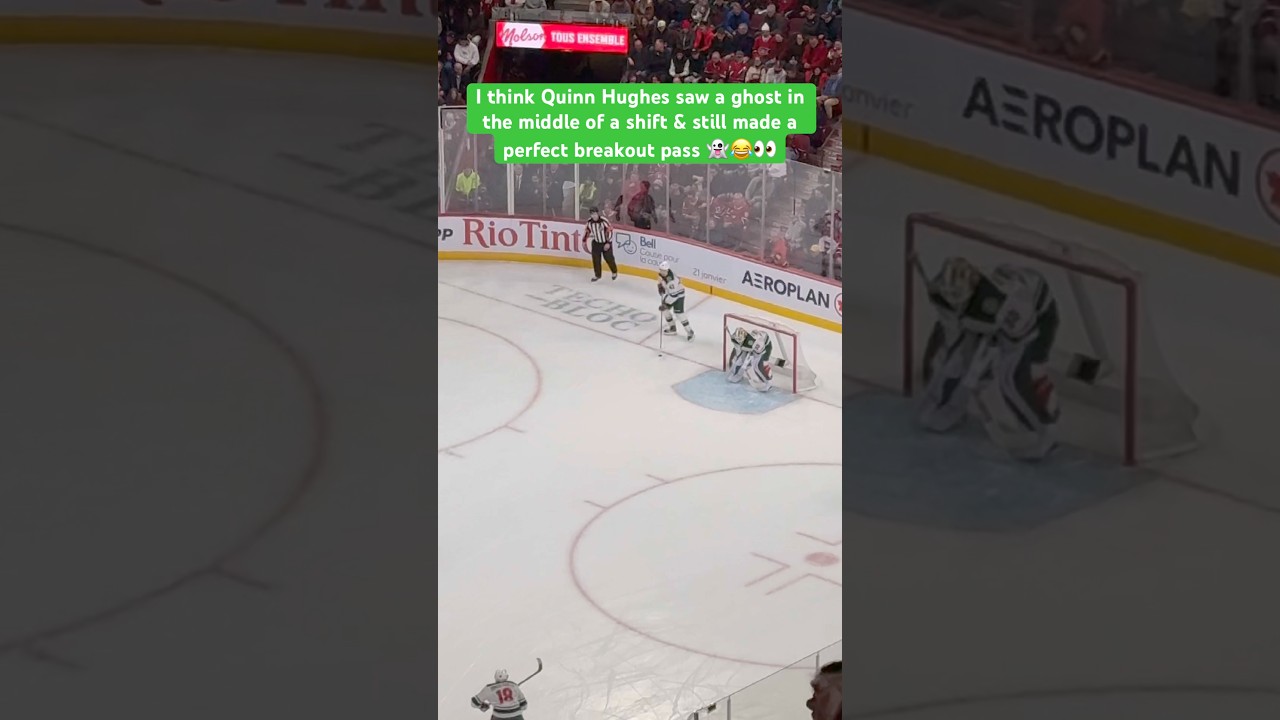 I think Quinn Hughes saw a ghost in the middle of a shift & still made a perfect breakout pass 👻😂