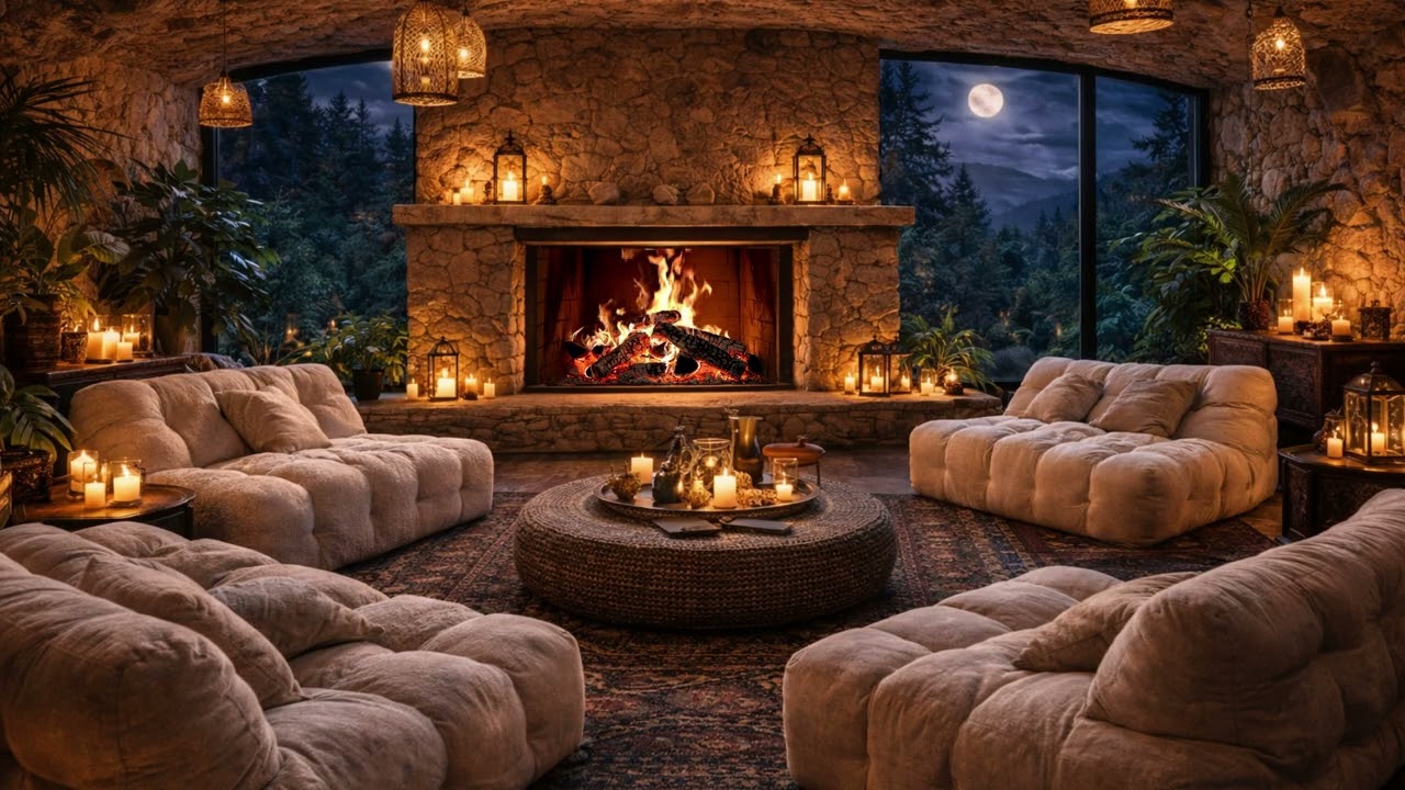 Peaceful Cozy Cabin Fireplace | Relaxing Fire Crackling Sounds