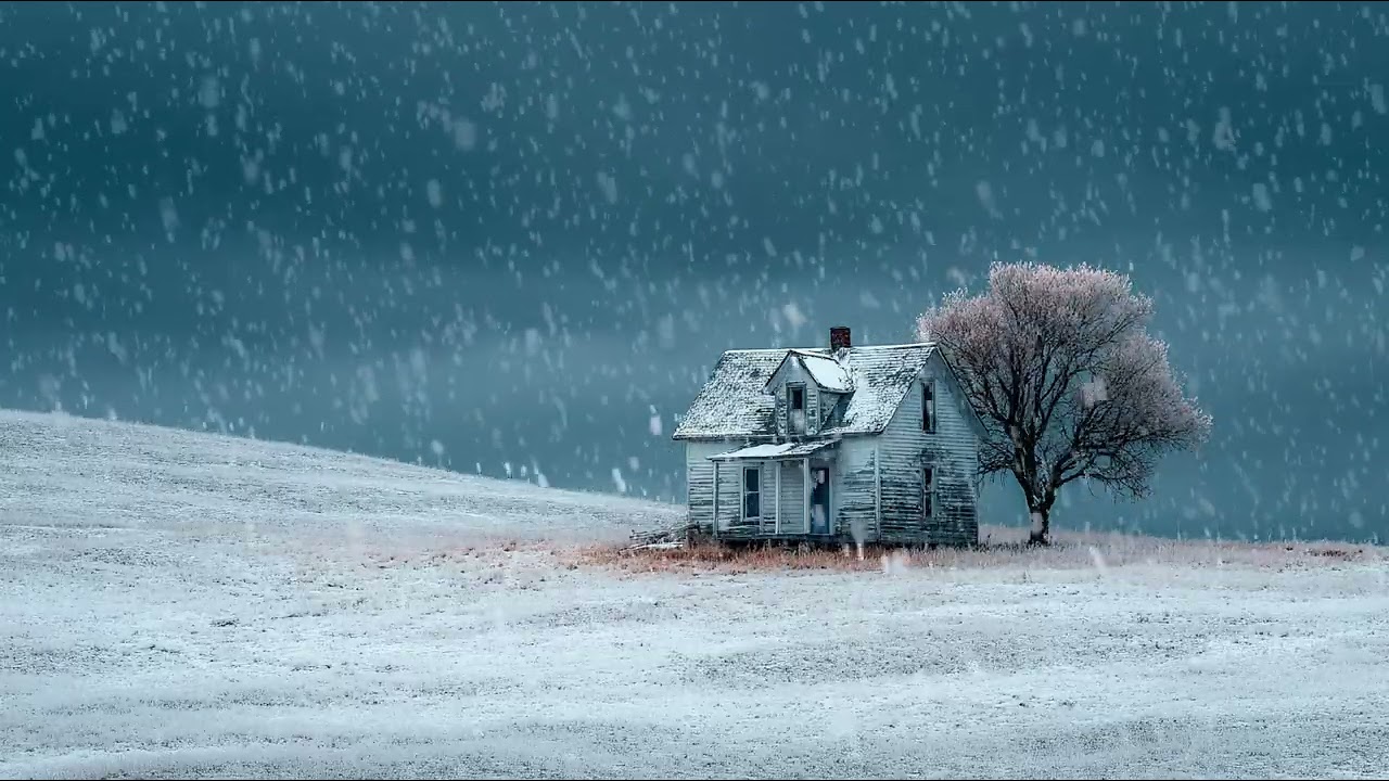 Peaceful winter night with gentle snowfall sounds | Ambient winter sounds for deep sleep and calm