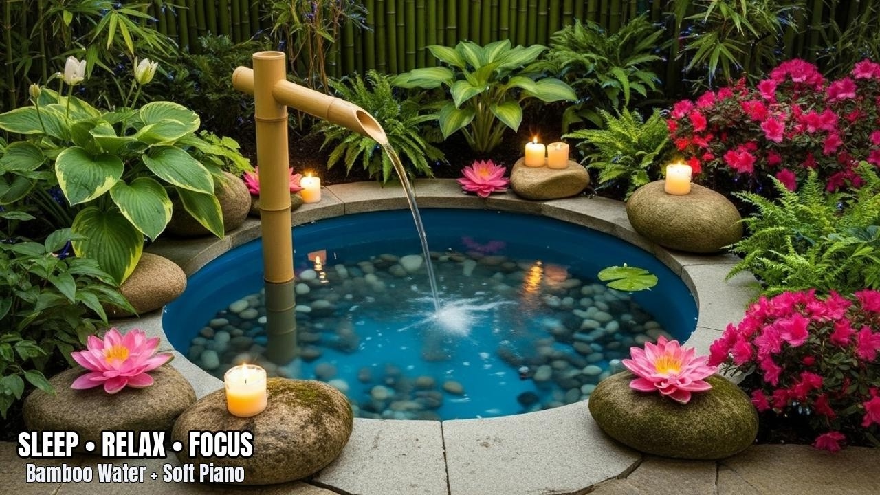 Spa Relaxation Soundscape: Bamboo Water + Soft Piano for Stress Relief • Live Soundscape