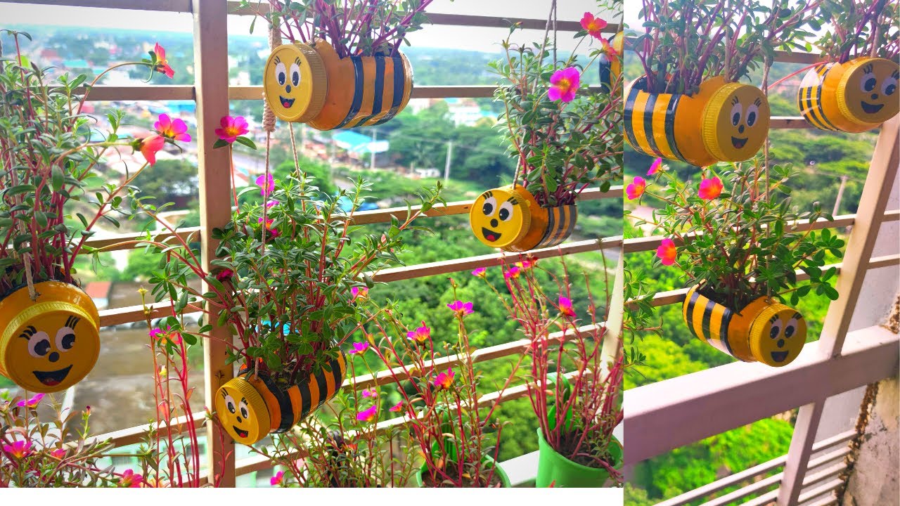 Recycle Plastic Bottles into Bees shaped plant Pot || hanging garden DIY