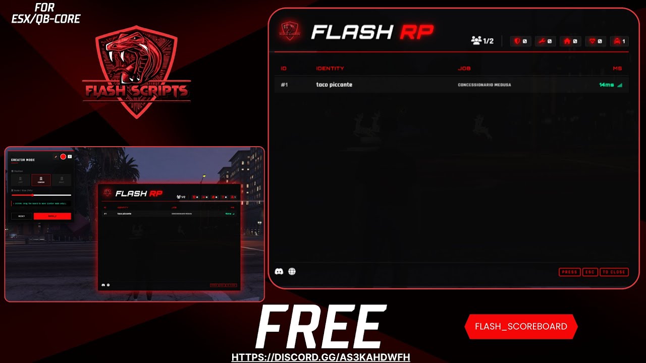 🔥 FLASH SCOREBOARD – ESX & QBCore Scoreboard for FiveM RP Servers! (0.00ms, Customizable, FREE!)