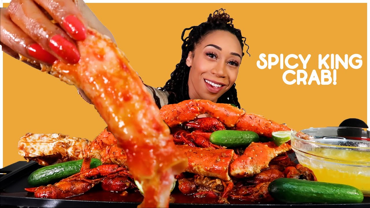 SPICY KING CRAB AND CRAWFISH DRIPPING IN BUTTER MUKBANG