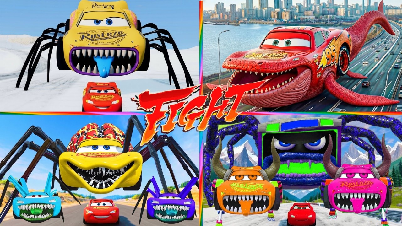 Monster Mcqueen😈 Shark mcqueen🦈 Monster truck 🆚 Spiderman Mcqueen🆚