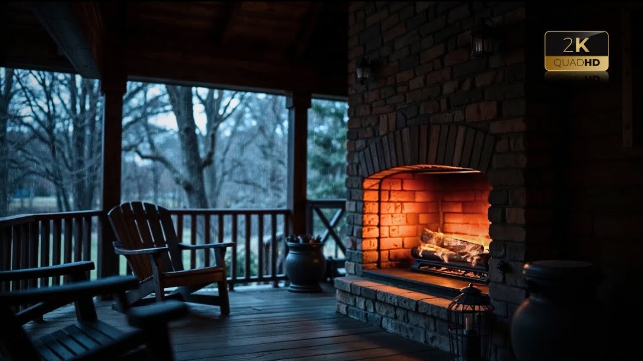 Fall Asleep In Minute With Gentle Rain & Fireplace | Fireplace Ambience For Deep Sleep