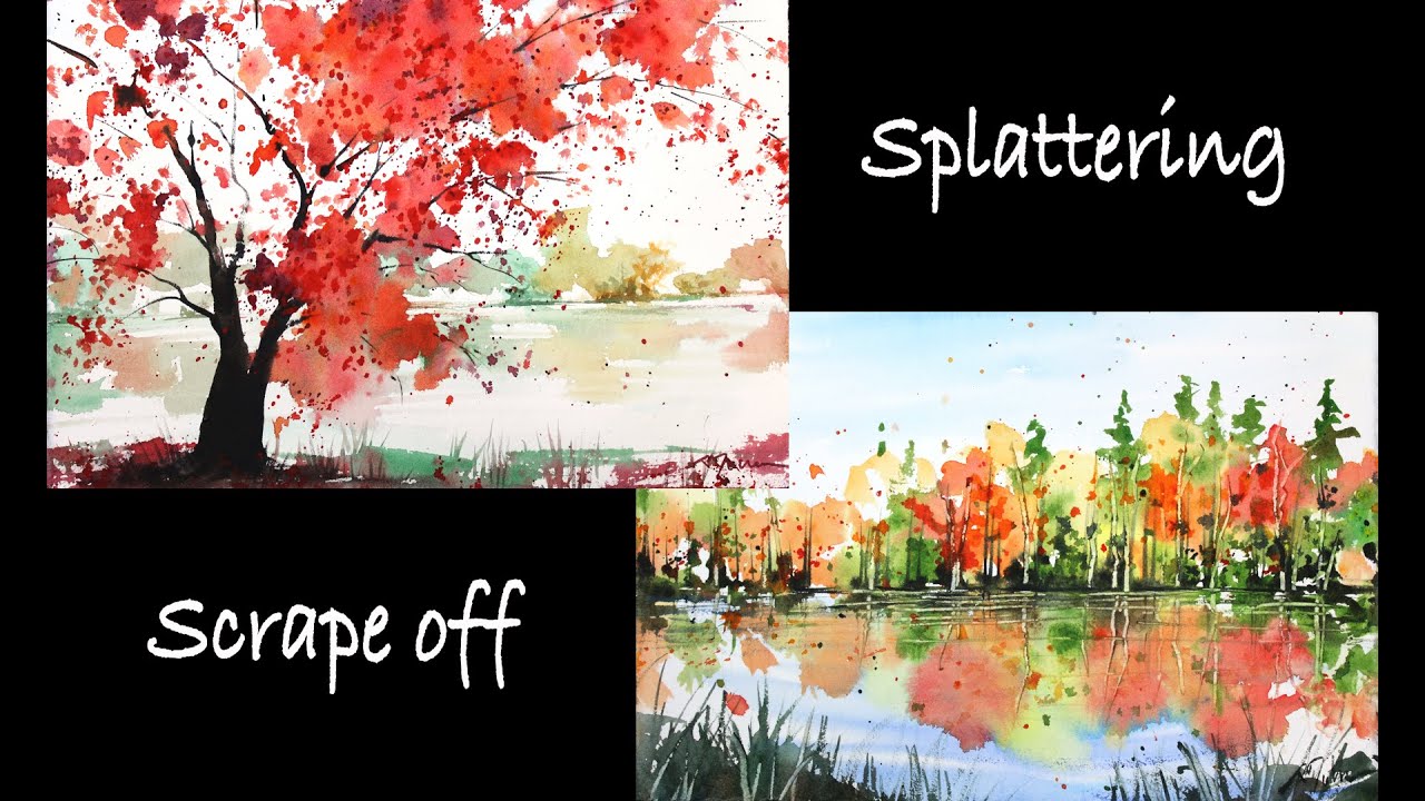 Watercolor for beginners:  Project 5 Autumn-scape Part 1:  Splattering and Scraping